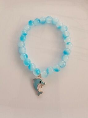 Light Blue Beaded Dolphin Charm Bracelet